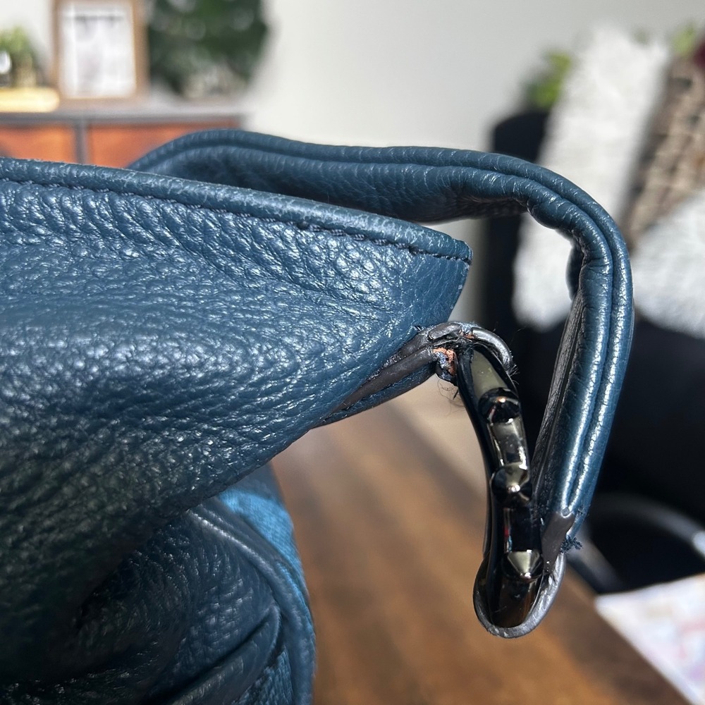 Aimee Kestenberg Hobo Bag Women Large Teal Blue Leather Embroidered Good Scallop - Picture 6 of 9